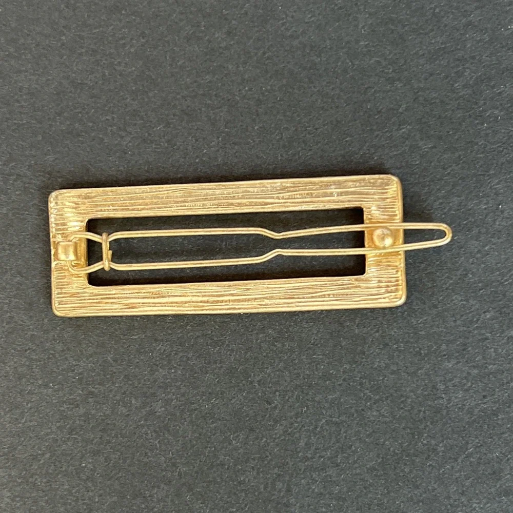 VTG Gold Tone Hair Barrette Rectangle Pop-On Button Latch Clip 1950s 1960s